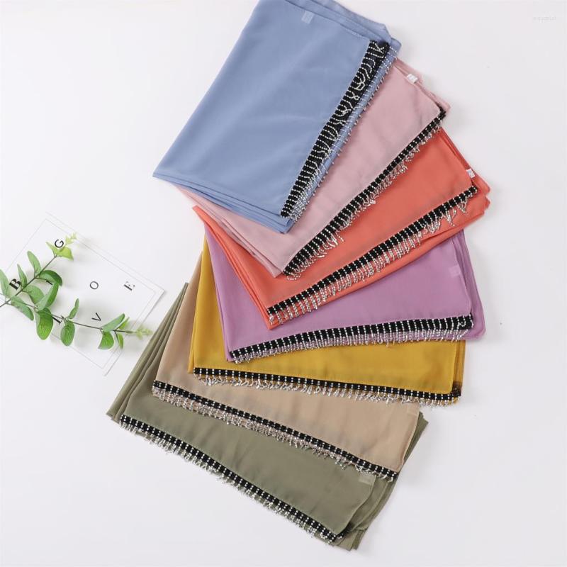 

Ethnic Clothing 20pcs/lot Diamond Metal Tassel Hijab Chiffon Solid Color Scarf Muslim Shawl Plain Soft Turban Head Wraps Headband Foulard
