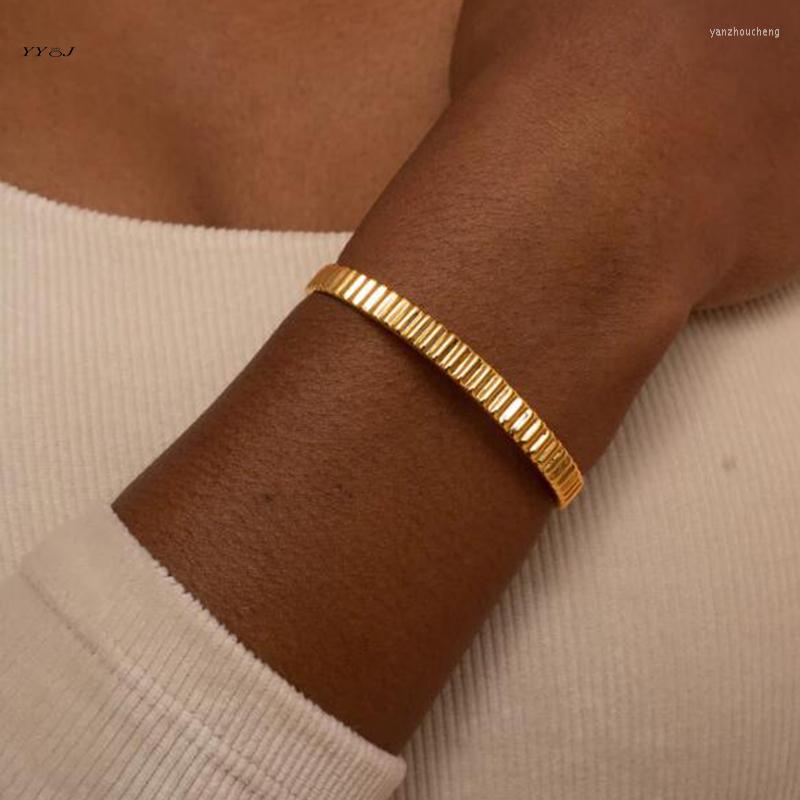 

Bangle Rose Gold Plated Stripe Bangles For Women Stainless Steel Open Cuff Minimalist Jewelry No Fade Color 2022