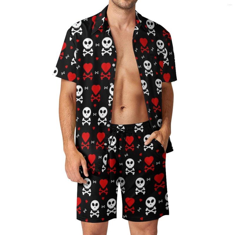

Men's Tracksuits Skull Hearts Vacation Men Sets Funny Crossbones Casual Shirt Set Summer Shorts Two-piece Fashion Suit 2XL 3XL, Style