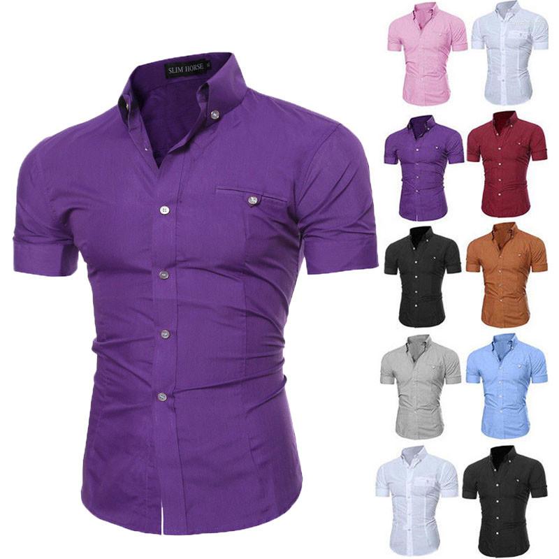 

Men's Polos Men's Short Sleeve Casual Business Shirt, Gray