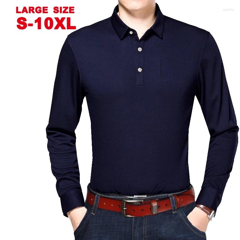 

Men' Polos Long Sleeve T-shirt Autumn Middle Aged Solid Color Business Leisure Loose Large Polo Shirt, Black