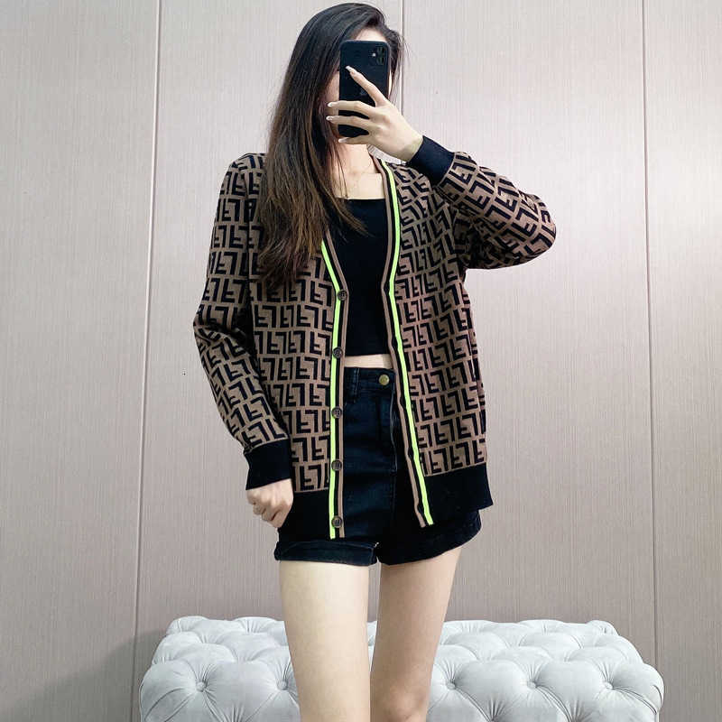 

Women' Sweaters designer 2022 Spring Classic Fluorescent Contrast Color Edge Letter Jacquard Quality Knitted Cardigan Coat Long Sleeve V-Neck Sweater ARJW, Picture color