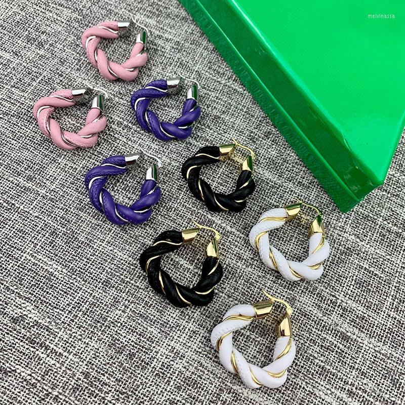 

Stud Earrings Brand Fashion Party Jewelry Women Gold Color Big Hoop Leather Pink Blue Black White Round Trendy Design