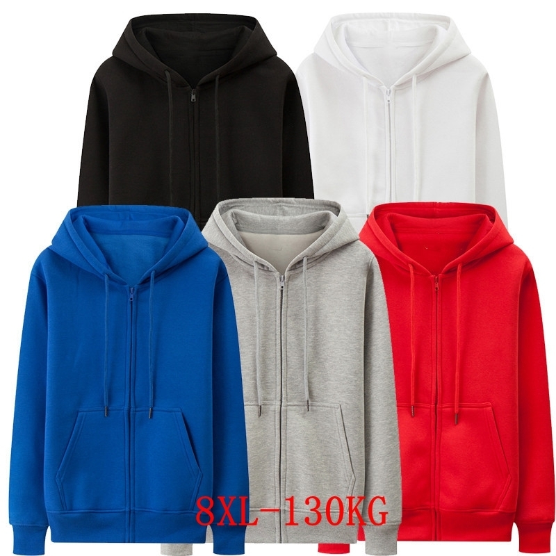 

Mens Hoodies Sweatshirts large size hooded sweatshirt thick zipper fleece 5XL 6XL 7XL 8XL winter long sleeve pocket warm black gray jack 221207, Sky blue