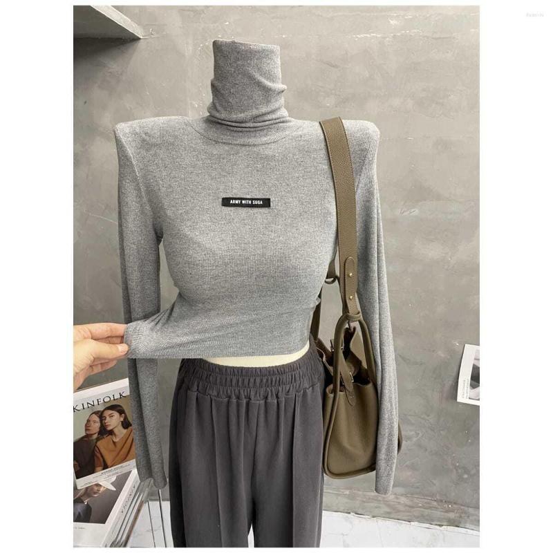 

Women' T Shirts Spring Autumn Knitted Tops Women Thin Tees Turtleneck Long Sleeve Solid Color Slim Streetwear Tshirts, Blue