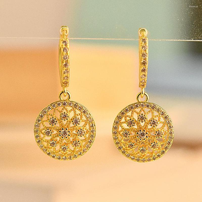 

Hoop Earrings 1 Pair Stylish Female Women Dangle Hollow Out Shiny Round Sparkling
