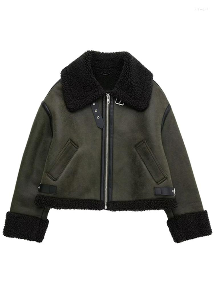 

Women's Leather 2022 Autumn Winter For Women Faux Suede Short Jacket Moto Biker Female Zipper Thick Warm Fur Coat Outwear DF353, Dark green