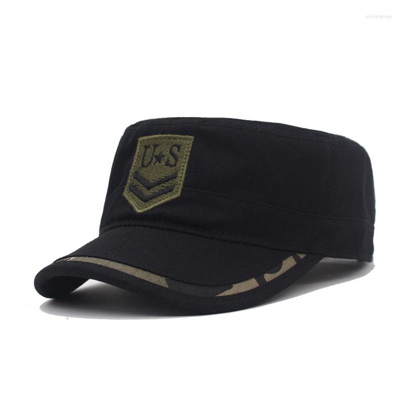 

Berets Cotton Men Letter US Military Hats Women Vintage Solid Flat Gorras Bone Visor Baseball Caps For Snapback Cap, Black