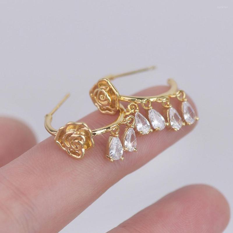 

Dangle Earrings CHAIRYEE Korea Exquisite Rose Design Plating 14K Real Gold Ear Stud Luxury Charm For Lady Trendy Delicate Gift