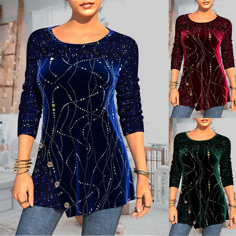 

Women' T Shirts 2022 Women' Long-sleeved Sequins Printed Pullover Loose Round Neck Street Hipster T-shirt Female Spring And Fall