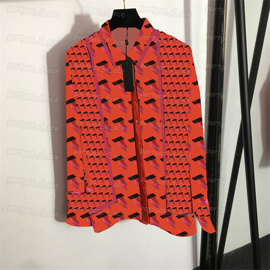 

3D Printed Women T Shirts Long Sleeve Lapel Blouse Vintage Street Trendy Shirt, Red with label #20226132