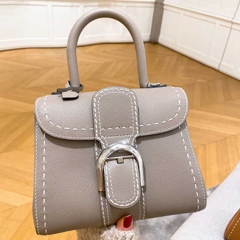 

Bags Handbags Delv Belgium Classic Leather Elegant Fashion Designer Luxury Women's 2022 Handbag Buckle Outer Sewing Shoulder Lady Niche 2w6z, White large silver buckle hardware