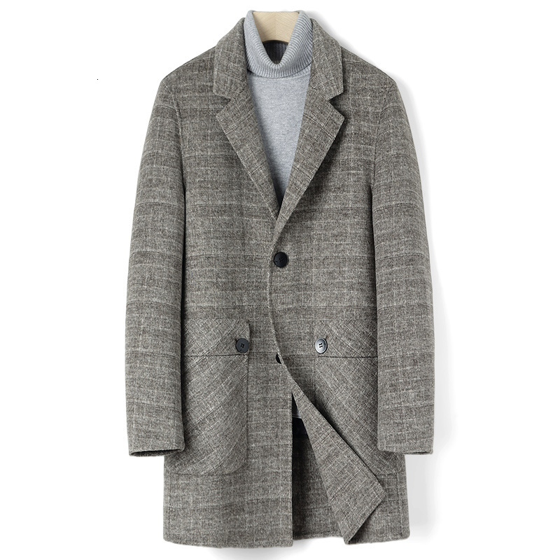 

Men's Wool Blends Winter Coat Medium Thick Down Liner Doublesided en for Men Business Suit Men's Blazer Noncashmere Jacket 221207, Grey