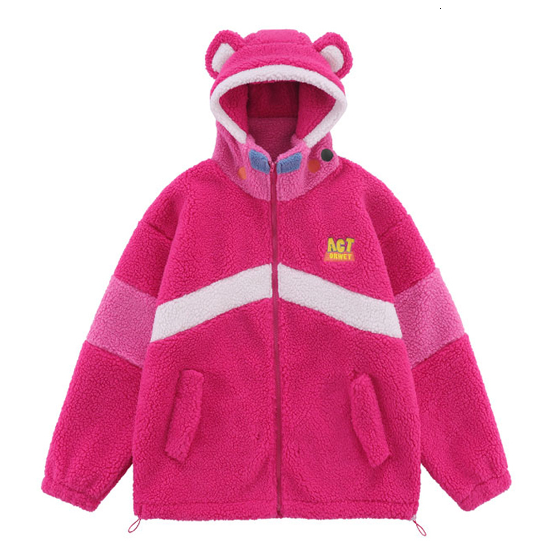 

Women's Down Parkas Women Cashmere Bear Winter Warm Jacket Zip Up Hoodies Cardigan Long Sleeve Tops Casual Harajuku Kawaii Coat Clothes 221207, Pink