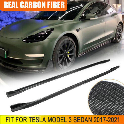 

Carbon Fiber Side Skirts Extension Lip Spoiler For Tesla Model 3 Sedan 2017-2021