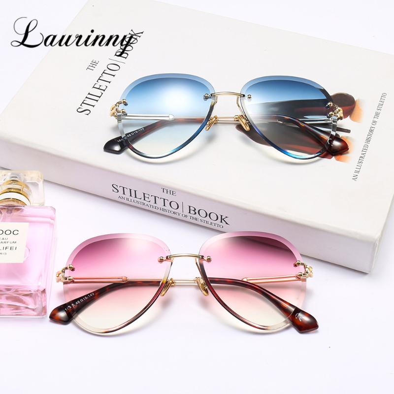 

Sunglasses Pink Fashion Rimless Gradient Pilot Cutting Lens Ocean Women Shades Travel Beach Sun Glasses UV400 Female