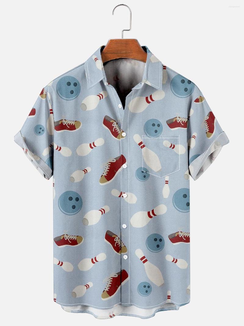

Men's Casual Shirts 2022 Summer Short Sleeve Shirt Bowling Creative Elements Digital Print Men's, Navy blue