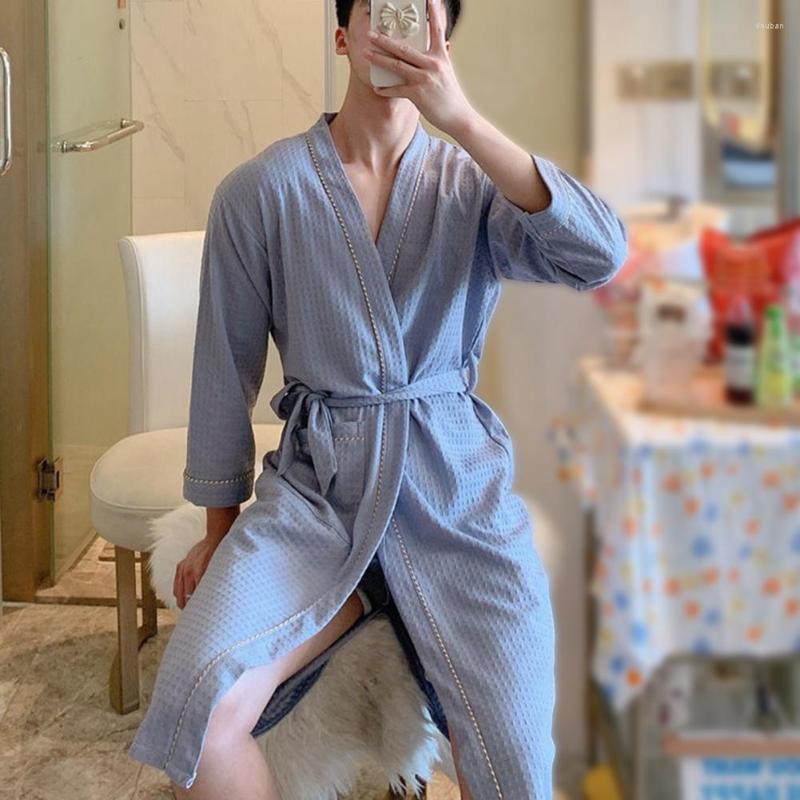 

Men's Sleepwear Men Nightgown Solid Color Washable Women Belt Bathrobe Comfy Male For El, Green