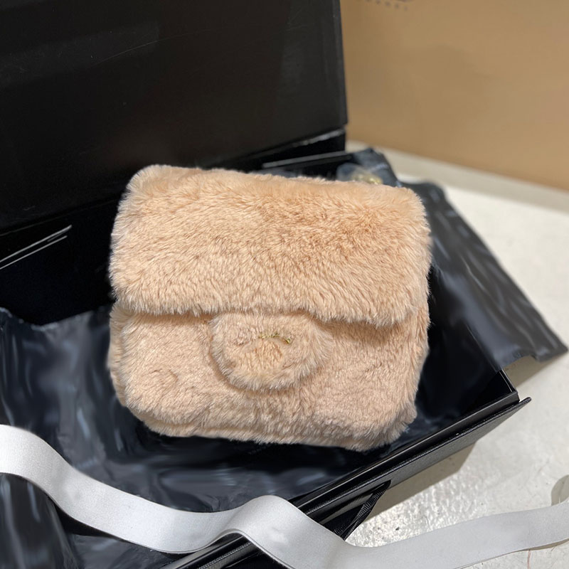 

22S Mini Flap French Square Designer Bags Women Fluffy Soft Velvet Crossbody Shoulder Gold-Tone Metal Hardware Handbags Card Holders Coin putse Sacoche Wallets 18cm, Split