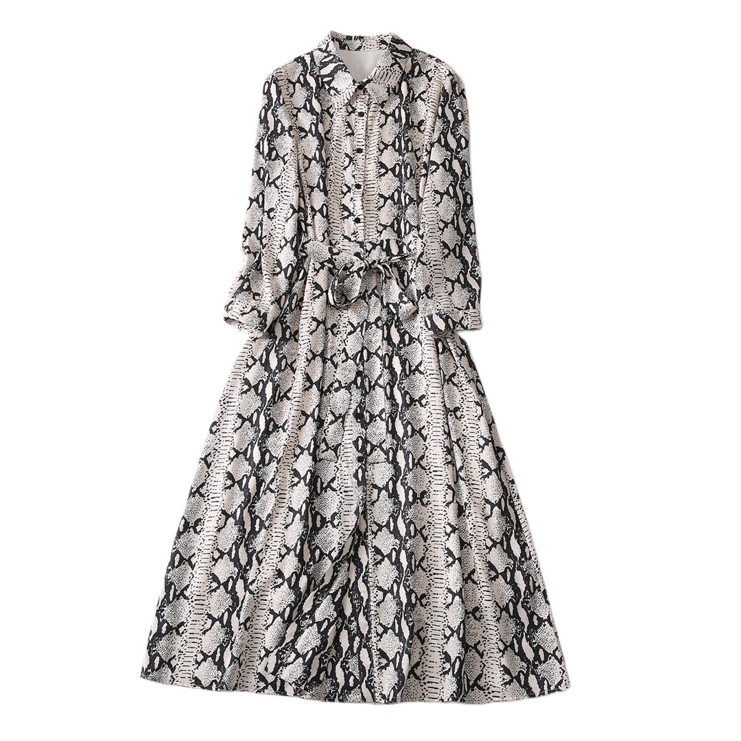

Autumn temperament new white leopard pattern loose version long shirt belt long skirt, Customize