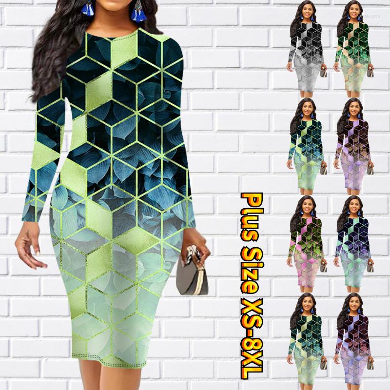 

Casual Dresses Autumn Winter Women Design Printing Tight Skirt Trend Long Sleeve Knee-length Round Neck Sexy Midi Dress, Black