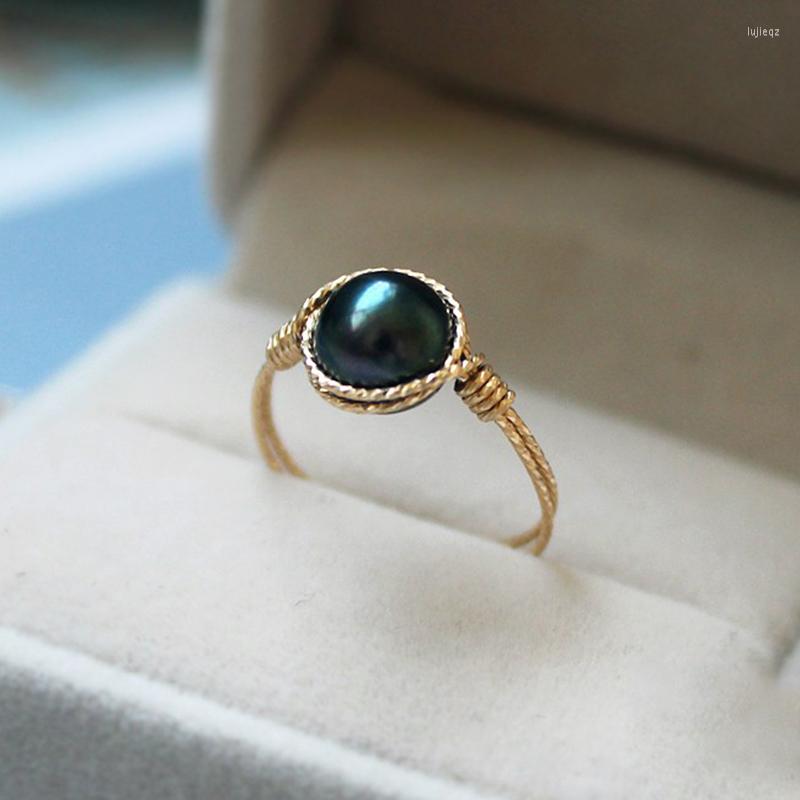 

Cluster Rings 14K Gold Filled Natural Black Pearl Knuckle Boho Jewelry Mujer Bague Femme Handmade Minimalism For Wome