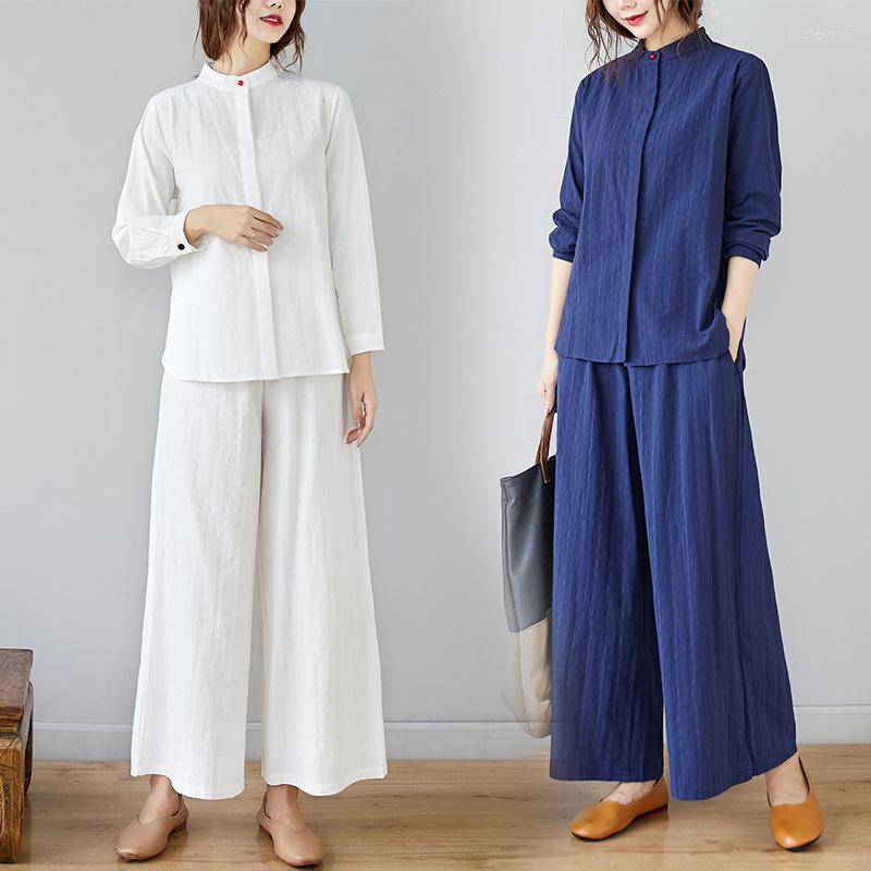 

Ethnic Clothing Traditional Chinese For Women Linen Shirt Uniform Breathable Comfy 2Pcs Sets Tops Yoga Pants Tai Chi