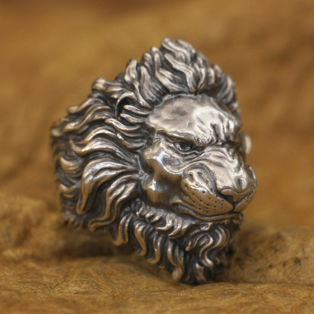 

LINSION 925 Sterling Silver Angry Lion Ring Mens Punk Ring TA383 US Size 7 to 16