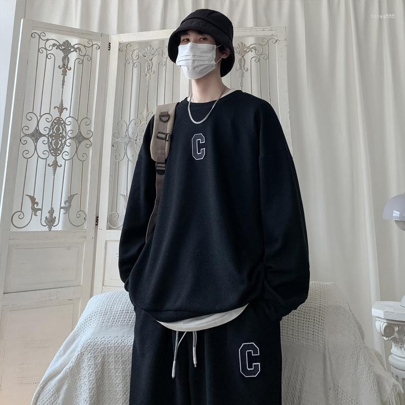 

Men's Tracksuits Waffle C-letter Embroidered Men's Tracksuit Round Neck Sweatshirts Suit Fashion Male Casual Loose Two Pieces, White