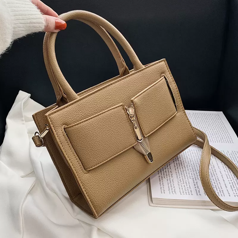 

Wholesale ladies shoulder bags simple and elegant black backpack street fashion zipper decorative women handbag sweet little fresh solid color leather tote bag