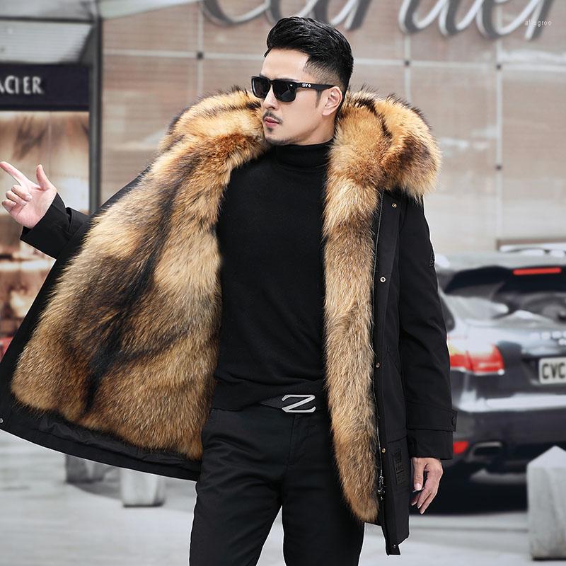 

Men's Vests Winter Parka Men's Imitation Fur Mink Coat Mid-Length Overknee Long Overcoat Liner Raccoon Wool Cotton-Padded