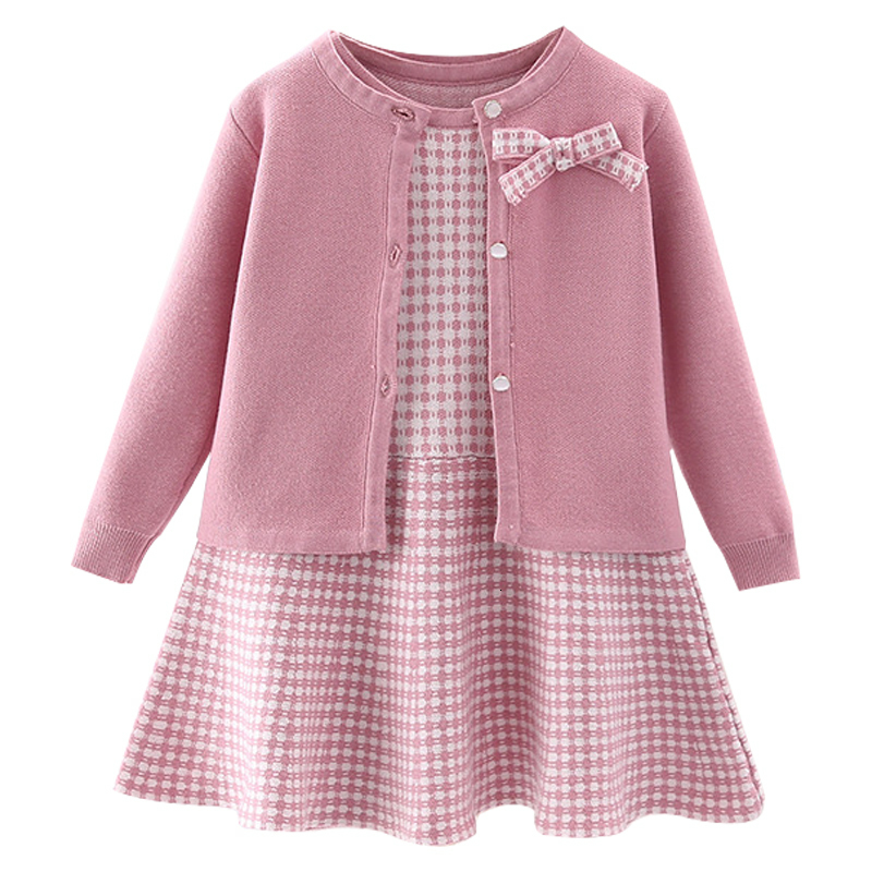 

Girls Dresses Autumn childrens baby sweater knitting long sleeve dress Christmas Day party girls plaid coat Plaid vest suit 221208, Ivory