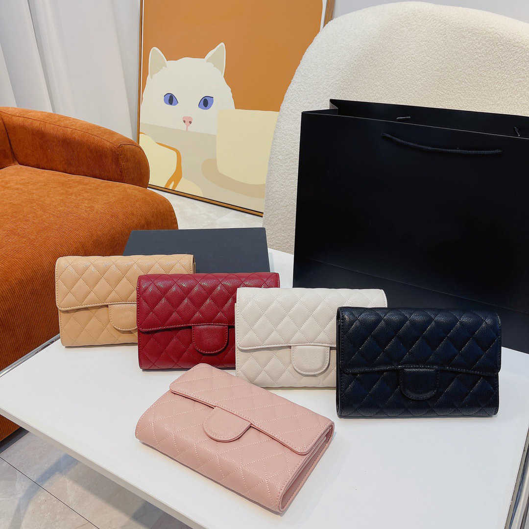 

Original Quality Luxury Leather Card Holder Coin Purse Ladies Fashion Caviar Leather Bag Making Ringer Chain shoulder bag, Red