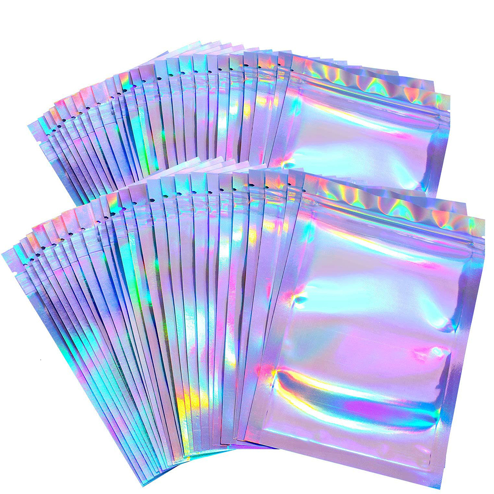 

Jewelry Boxes 50pcs Thicken Ziplock Bags Resealable opp Holographic Laser Color Plastic Pouch for Display Packaging Storage Bag 221208