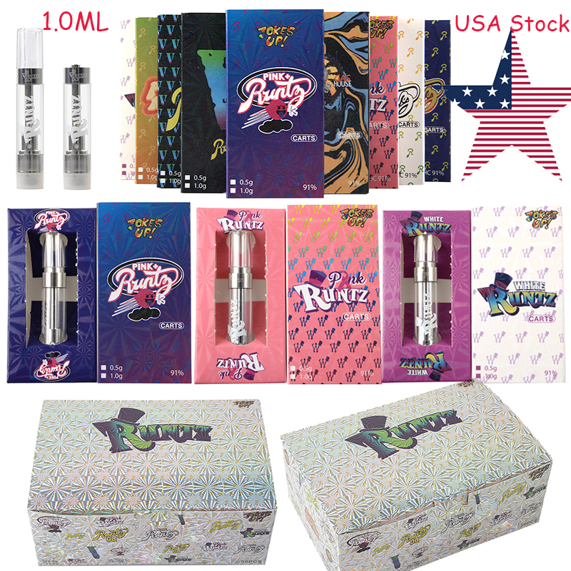 

Stock In USA Runtz Vape Cartridges Packaging 0.8ml 1ml Ceramic Atomizer Glass Thick Carts Disposable Vape Pen Wax Vaporizer 510 Thread Empty Ship Dierctly