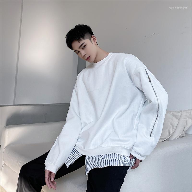 

Men's Hoodies 2022 Male Women Streetwear Hip Hop Loose White Black Hoodie Sweatshirt Men Zipper Stripe Splice Casual Pullover, H07 white