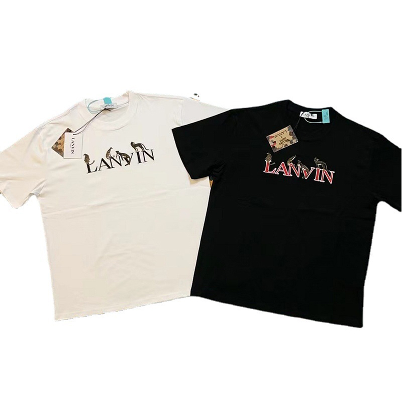 

Lanvin Luxury Designer Mens T Shirt High Street Tiger And Letter Embroidery Tees Fashion Brand T shirts Summer Tops Size S, White