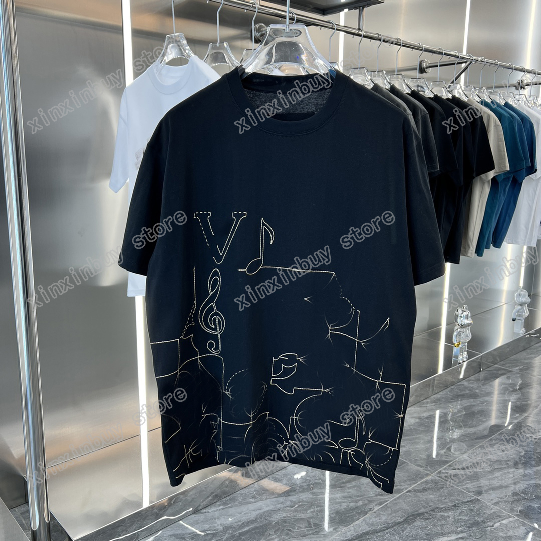 

xinxinbuy Men designer Tee t shirt Paris Music Line letters print short sleeve cotton women white black S-2XL, 01
