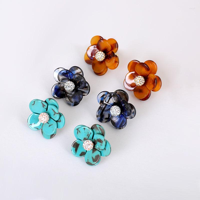 

Stud Earrings Aesthetic Double Layer Resin Flower Blue Green Amber Camellia 2022 Trend Unusual Accessories Vintage Jewelry For Women