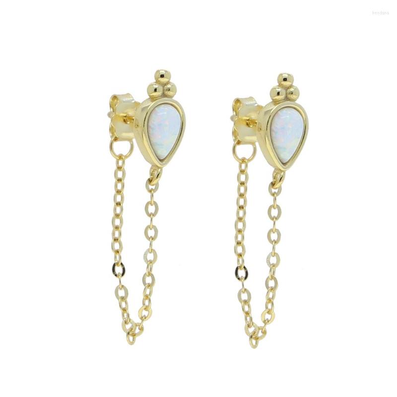 

Stud Earrings 2022 925 Sterling Silver Tear Drop With Opal Delicate Gold Cold Link Chain Stone For Women Jewelry