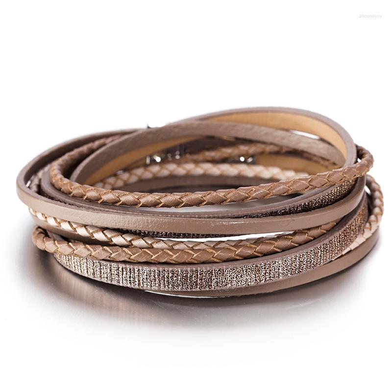 

Charm Bracelets Amorcome Leopard Print Multilayer Leather Double Wrap Bracelet Boho Cuff With Magnetic Clasp Jewelry Gifts For Women