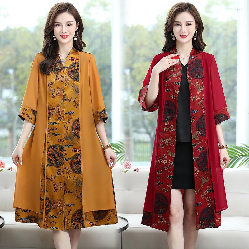 

Women's Trench Coats Spring Summer Mid Sleeve Exquisite Vintage Women V Neck Long Windbreaker Coat