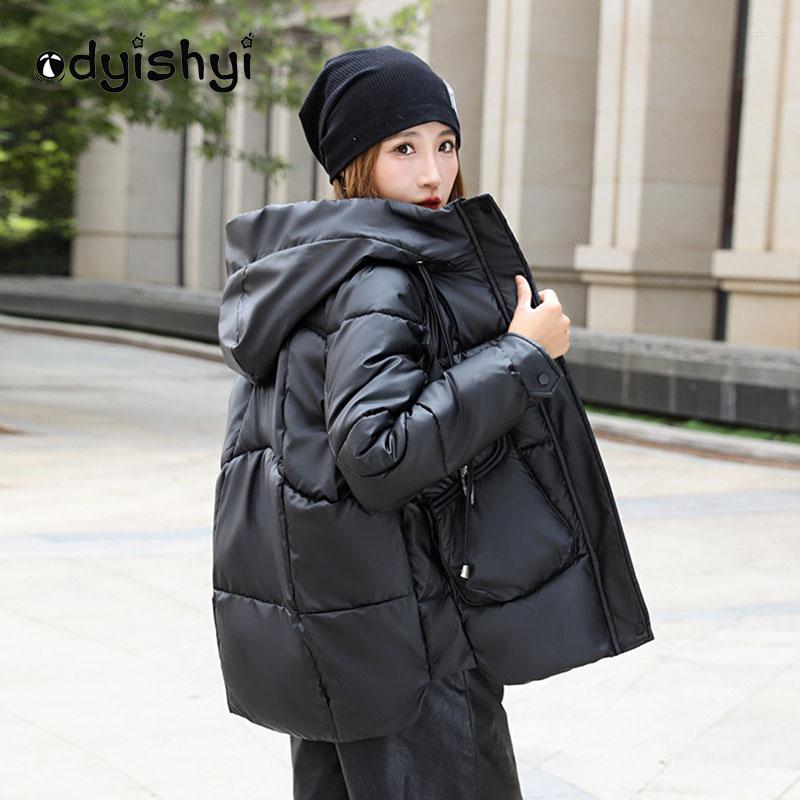 

Women's Down 2022 Winter Cotton Padded Jacket Women Short Parka Korean Large Size Thick Warm Loose Coat Female Hooded Overcoat YD32, White