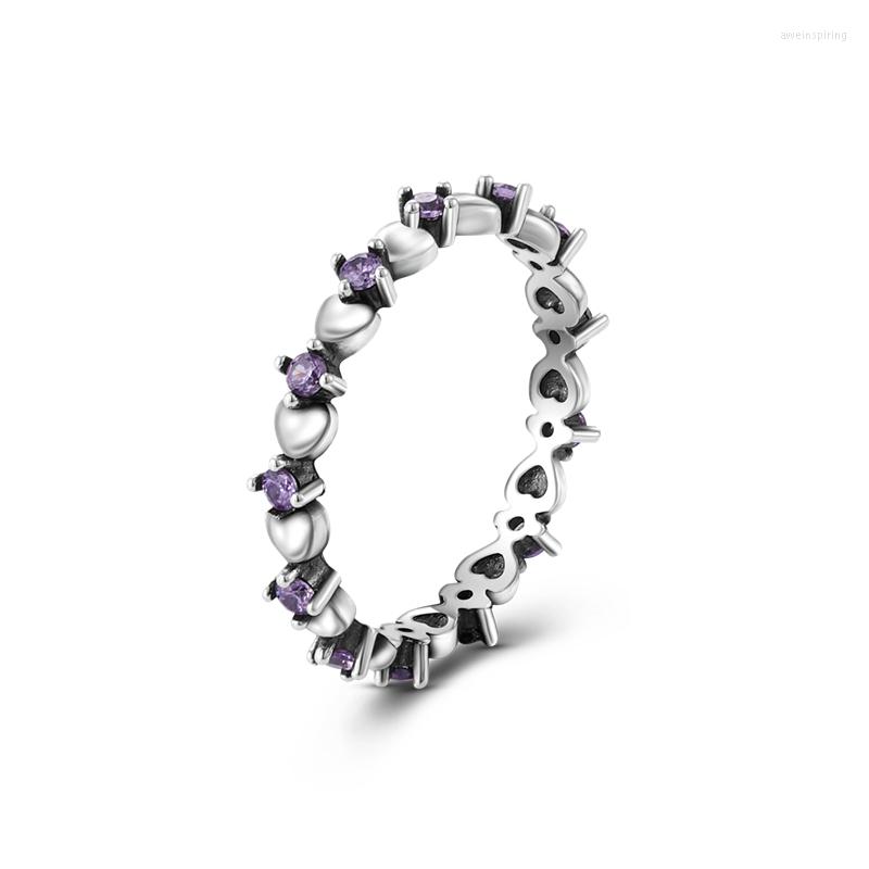 

Wedding Rings Sparkling Purple Stone Heart Silver Color Finger For Women Jewelry Luxury Ring Teens Girlfriend Gift 2022 Trend