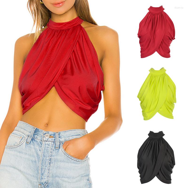 

Women's Tanks Kayotuas Women Summer Sleeveless Halter Ruched Pleated Exposed Navel Gym Slim Vest Ladies Casual Camisole Crop Tops