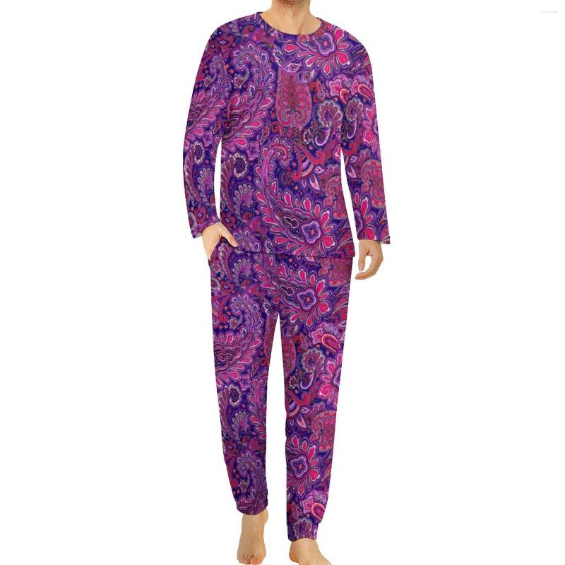 

Men' Sleepwear Beautiful Paisley Print Pajamas Men Vintage Design Lovely Home Suit Spring Long Sleeve Custom Set Large Size 6XL, Style-5