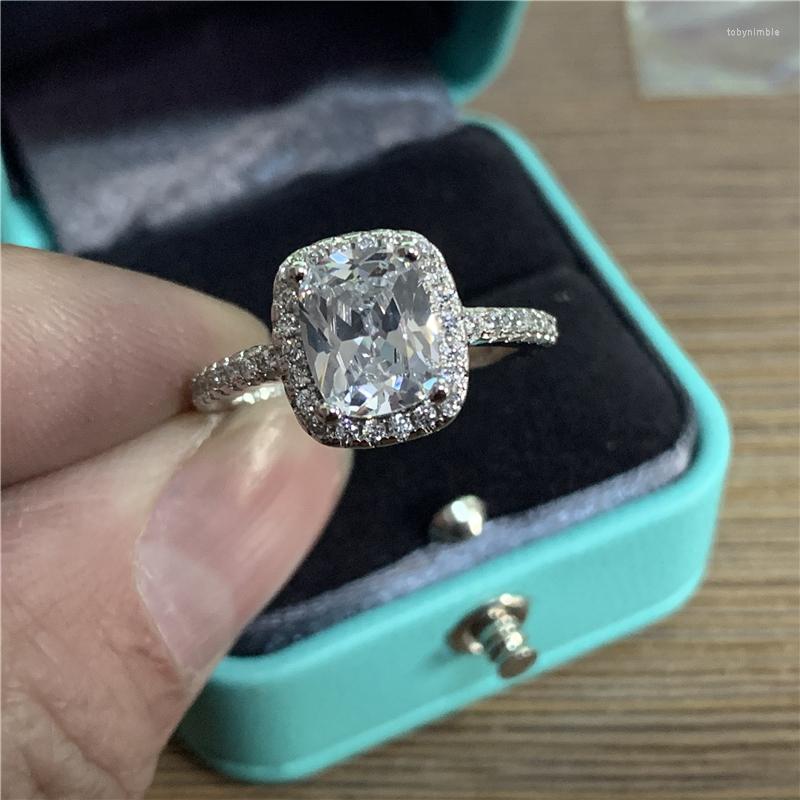 

Cluster Rings 925 Sterling Silver Ring 3ct Stone 5A Zircon Engagement Wedding Band Sz 5-11 Gift