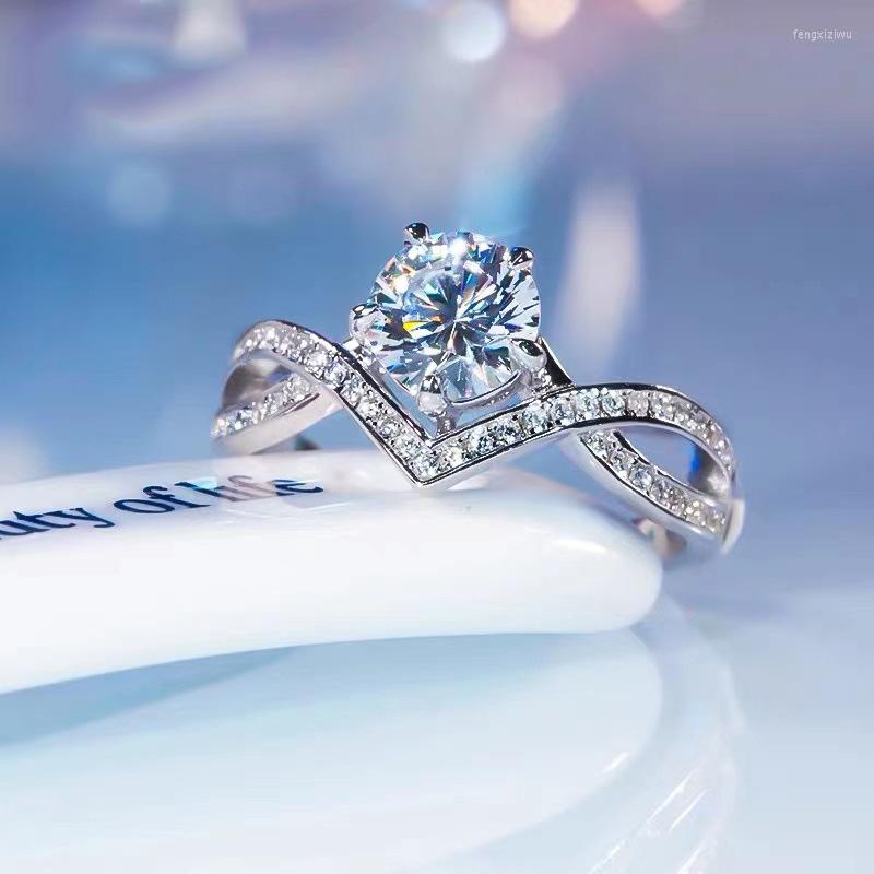 

Wedding Rings Fashion 925 Sterling Silver Ring Women Lady Setting Round Created Diamond Five Prong Engagement Gift