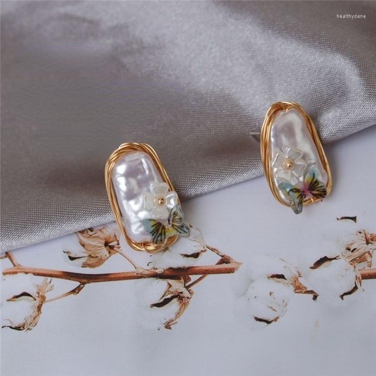 

Dangle Earrings Baroque Pearls Butterfly Hand Knitting South Korean Style Fashionable Sweet Elegant Girl Jewelry Gift 2022