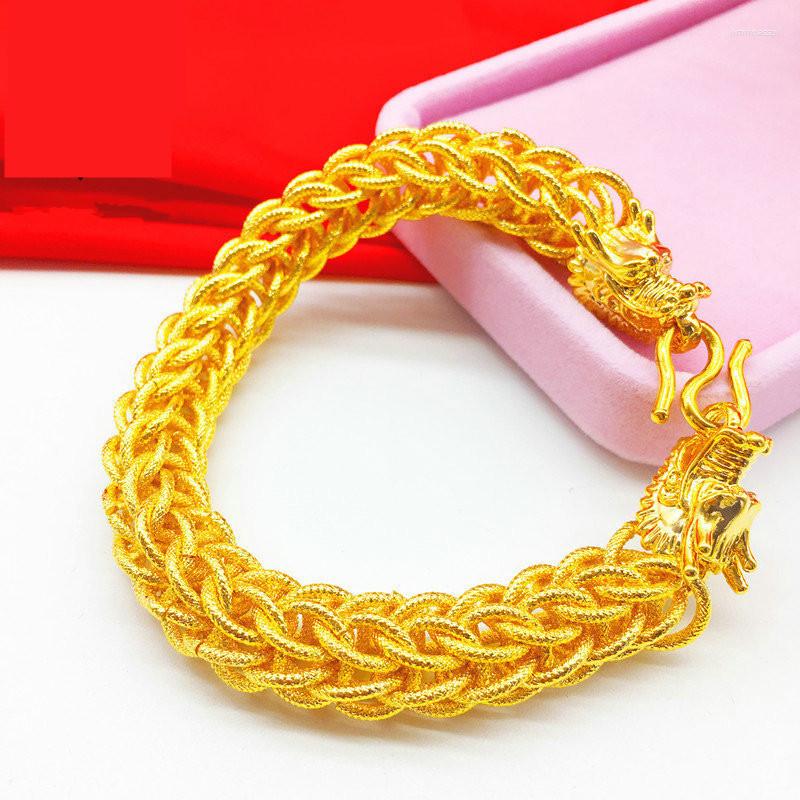 

Link Bracelets Thick Mens Bracelet Yellow Gold Filled Punk Hip Hop Dragon Head Chain